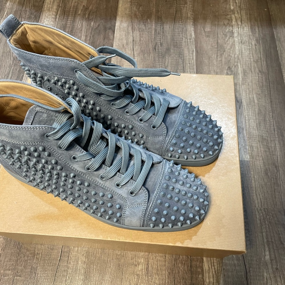 Christian Louboutin Gray Spiked Sneakers
